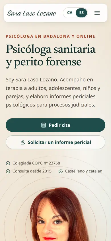 Sara Laso en móvil (390 px)